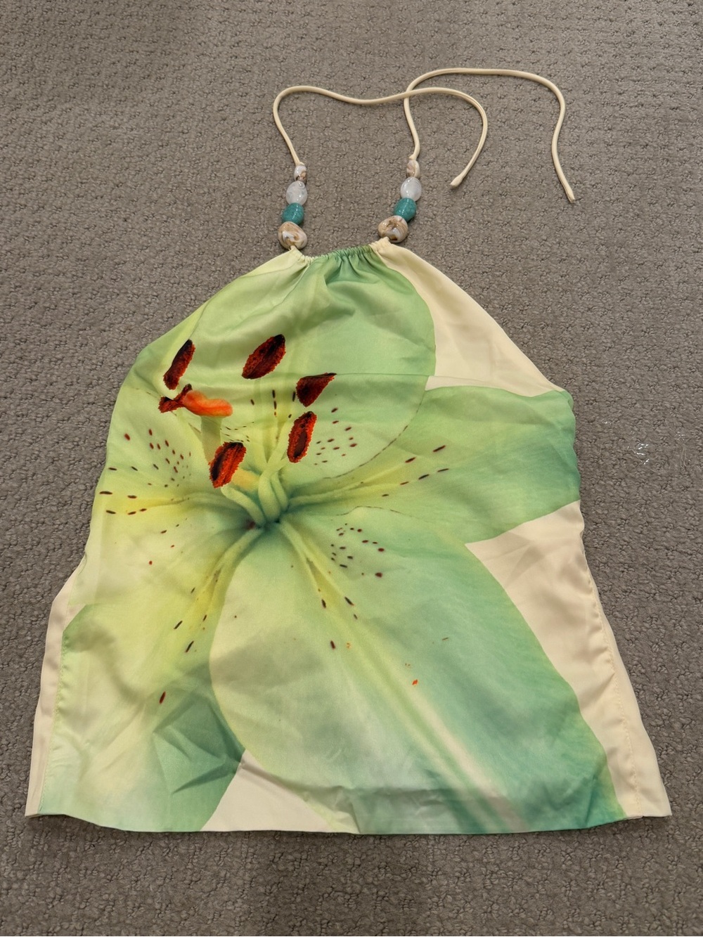 Peppermayo Green Floral Halter Camisole with Cream Accents